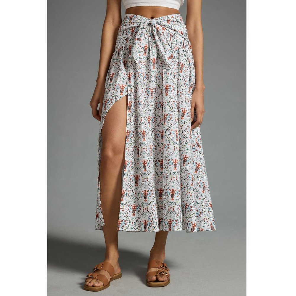 By Anthropologie Poplin Tie-Front Side-Slit Skirt Oyster White - Small - Picture 1 of 10